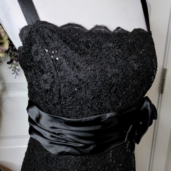 R & M Richards Petite Black Sequined Lace 2-Piece Dress & Jacket - Picture 2 of 6